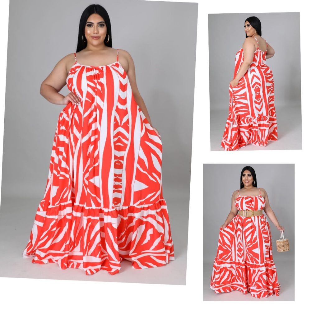 PRINTED VOLUMINOUS MAXI DRESS (PLUS SIZE) 1 Day only $25 dollars or less!